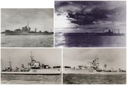 Four naval interest black and white photographs and prints including HMS Hero, HMS Hunter and HMS