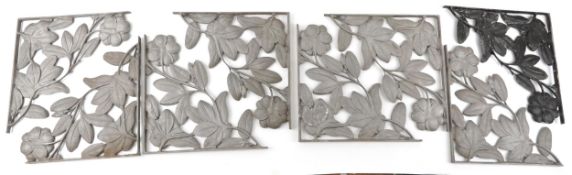 Set of eight large aluminium naturalistic and flower design wall mounts, 49cm x 49cm, no fixings.