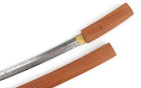Vintage Japanese Shirasaya wakizashi sword and scabbard, 77cm in length.