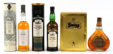 Three bottles of whisky comprising Oban Single Malt Scotch whisky, The Famous Grouse Vintage Malt