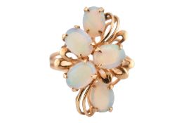 HALLMARKED 585 14CT GOLD & OPAL CLUSTER RING
