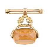VICTORIAN 9CT GOLD & CITRINE QUARTZ SWIVEL PENDANT