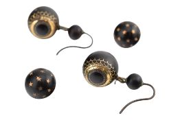 VICTORIAN TORTOISESHELL PIQUE WORK EARRINGS & BUTTONS