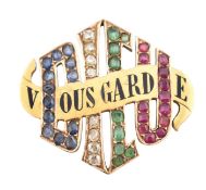 EARLY 20TH CENTURY GOLD DIEU VOUS GARDE - GOD KEEP YOU BROOCH PIN