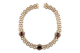 HALLMARKED 9CT GOLD ART DECO STYLE GARNET & DIAMOND BRACELET