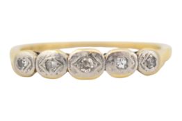 18CT GOLD PLATINUM & DIAMOND FIVE STONE RING