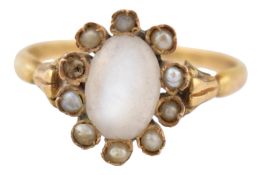VICTORIAN 19TH CENTURY 18CT GOLD MOONSTONE & PEARL RING