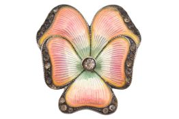 SILVER GUILLOCHE ENAMEL & PASTE PANSY FLOWER BROOCH PIN