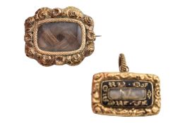 TWO 19TH CENTURY GOLD MOURNING BROOCH PINS