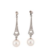 EARLY 20TH CENTURY DIAMOND & PEARL PENDNT EARRINGS