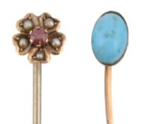 TWO EARLY 20TH CENTURY STICK LAPEL PINS