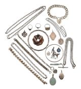 COLLECTION OF SILVER & WHITE METAL JEWELLERY - CHAINS, PENDANTS, BRACELETS ETC