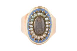 18TH CENTURY GOLD ENAMEL & PEARL MOURNING RING