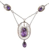 MURRLE BENNET ARTS & CRAFTS SILVER & AMETHYST NECKLACE