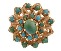 GOLD & TURQUOISE PRINCESS CLUSTER RING
