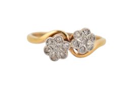 18CT GOLD PLATIUM DIAMOND DOUBLE DAISY CLUSTER RING