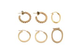 COLLECTION OF 9CT GOLD HOOP EARRINGS