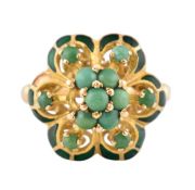 18CT GOLD ENAMEL & TURQUOISE CLUSTER RING