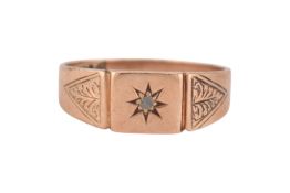 1930S HALLMARKED 9CT GOLD & DIAMOND SIGNET RING