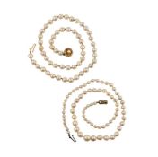 TWO HALLMARKED 9CT GOLD CULTURED PEARL NECKLACES