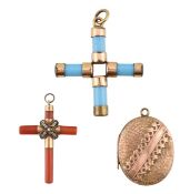 TWO CROSS PENDANTS & A LOCKET PENDANT