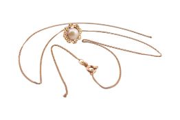 14CT GOLD NECKLACE CHAIN & SINGLE 18CT GOLD & PEARL EARRINGS