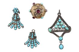 19TH CENTURY SILVER GILT BROOCH PIN & THREE PENDANTS