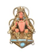 19TH CENTURY NEPALESE / TIBETAN TURQUOISE & CORAL BROOCH