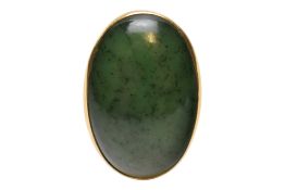GEORGE JENSEN - 18CT GOLD & NEPRITE JADE RING CABOCHON