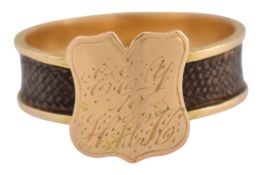 19TH CENTURY GOLD & HAIRWORK MOURNING RING
