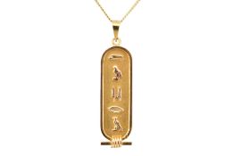 18CT GOLD EGYPTIAN HEIROGLYPHIC CARTOUCHE PENDANT & NECKLACE