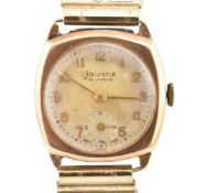 1950S HELVETIA 9CT GOLD GENTLEMANS WRISTWATCH