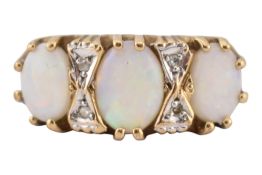 GOLD OPAL & DIAMOND THREE-STONE RING