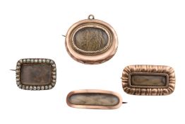 19TH CENTURY GOLD HAIR LOCKET MOURNING BROOCH PINS