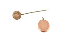 15CT GOLD PENDANT & GOLD PLATED TOPPED STICK PIN