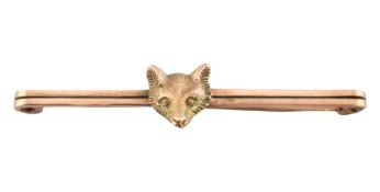 9CT GOLD FOX HEAD BAR BROOCH