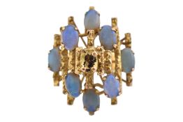 14CT GOLD & OPAL CLUSTER RING
