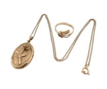 HALLMARKED 9CT GOLD RING & LOCKET PENDANT NECKLACE