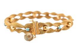 18CT GOLD & TURQUOISE SET ROPE TWIST BRACELET