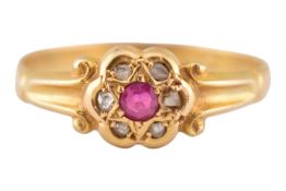 EARLY 20TH CENTURY HALLARKED 18CT GOLD RUBY & DIAMOND RING