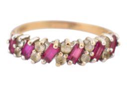 HALLMARKED 9CT GOLD WHITE & RED STONE CLUSTER RING