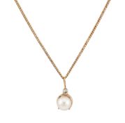 HALLMARKED 9CT GOLD SINGLE PEARL PENDANT & NECKLACE