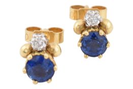 PAIR HALLMARKED 18CT GOLD SAPPHIRE & DIAMOND STUD EARRINGS