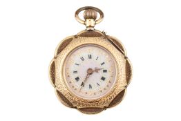 EARLY 20TH CENTURY SWISS 14CT GOLD & ENAMEL PICTORIAL FOB WATCH