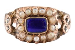 ANTIQUE GEORGIAN ENAMEL & SEED PEARL RING