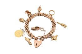 9CT GOLD CHARM BRACELET WITH 1802 GEORGE III THIRD GUINEA COIN