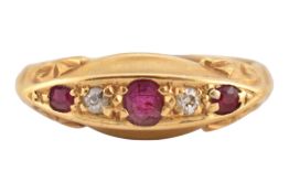 EDWARDIAN HALLMARKED 18CT GOLD RUBY & DIAMOND RING