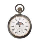 SWISS GUN METAL CASED CALENDAR & MOONPHASE POCKET WATCH