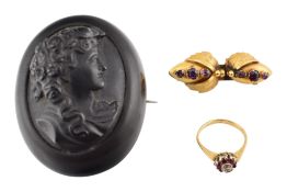 GOLD RUBY & DIAMOND RING & TWO 19TH CENTURY BROOCH PINS