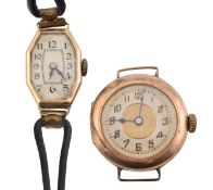 EARLY 20TH CENTURY 9CT GOLD WRISTWATCH & ANOTHER